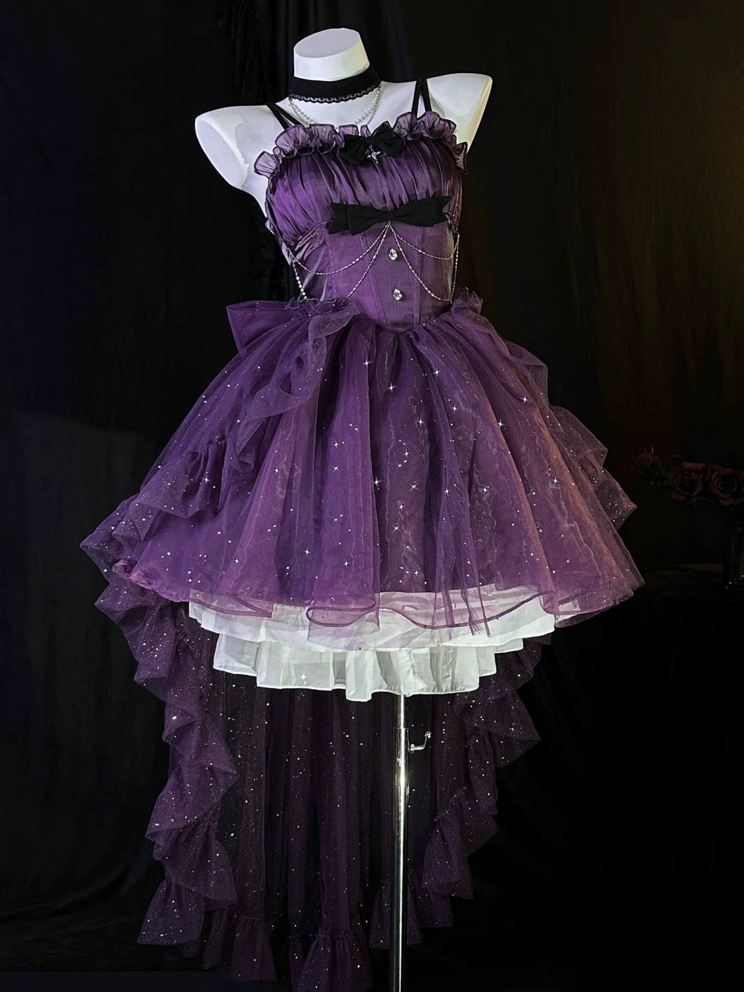 (BFM)Platycodon House~Polaris~Luxury Lolita Dress Star Tulle Princess Lolita Gown Pre-order (1-2 months before shipping) XS purple full set (dress + trailing + chocker)