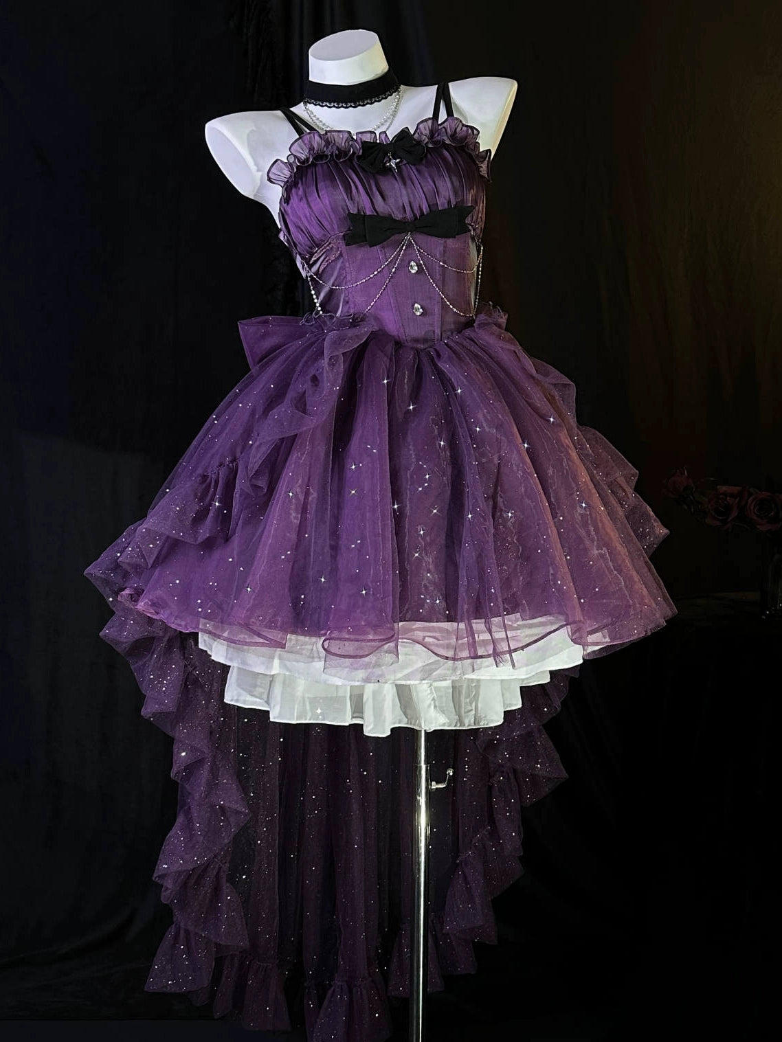 (BFM)Platycodon House~Polaris~Luxury Lolita Dress Star Tulle Princess Lolita Gown No-intention XS purple full set (dress + trailing + chocker)