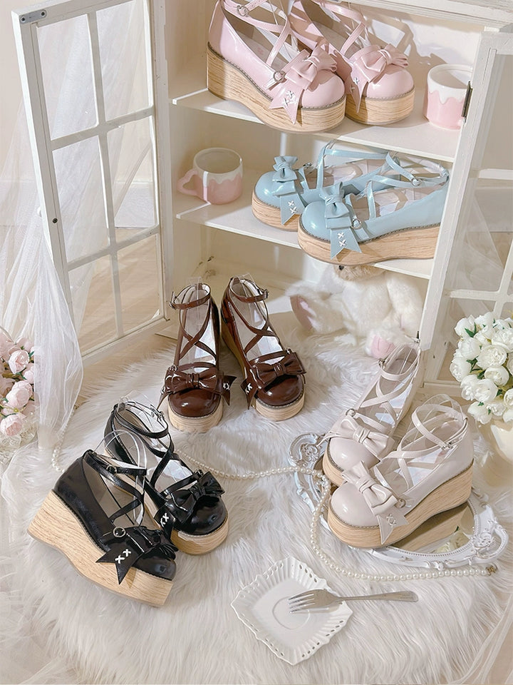 SeeYou~Sweet Cake~Sweet Lolita Platform Shoes Wood Grain 39896:642006