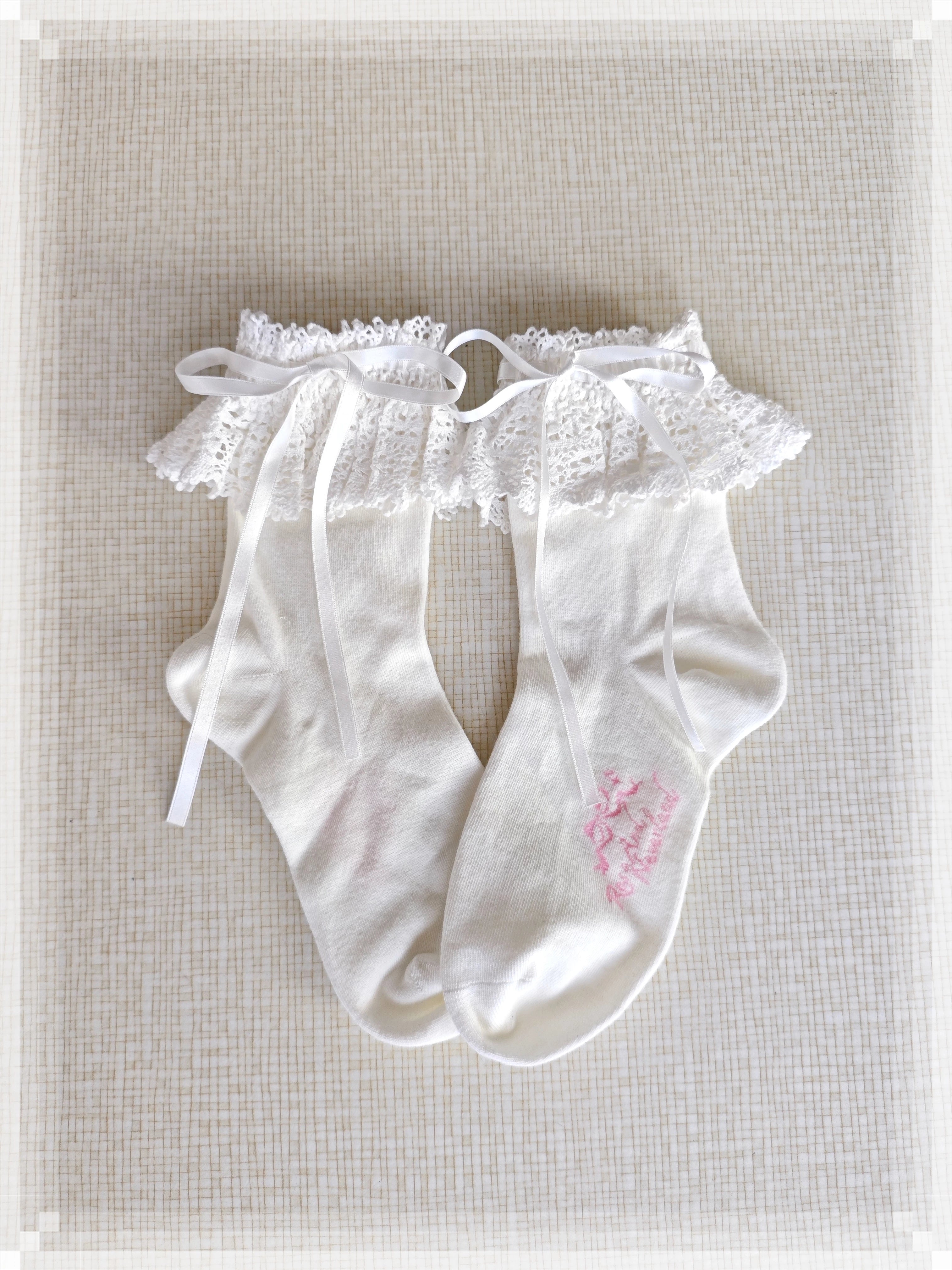 Cotton Old School Lolita White Socks with Colorful Ribbon Bows 45537:853894