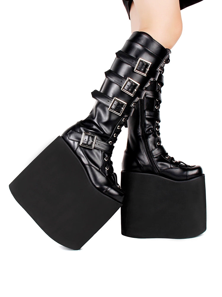 Angelic imprint - Customized Gothic Lolita Shoes Punk Boots 20CM Platform Black - plus fleece version 34
