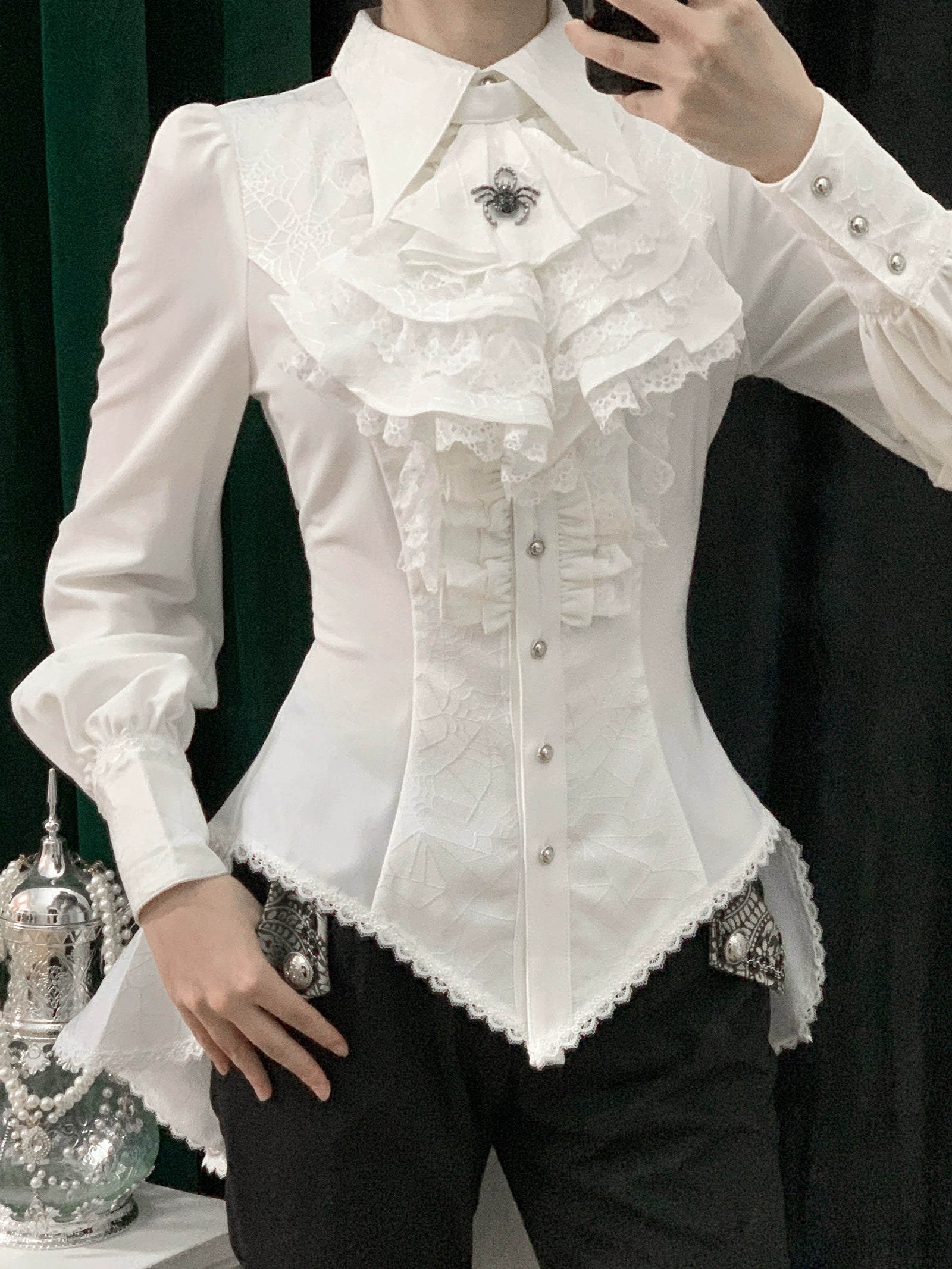 Little Dipper - Cold Rice - Ouji Lolita Shirt With Spiderweb Pattern in Several Versions 42876:756471