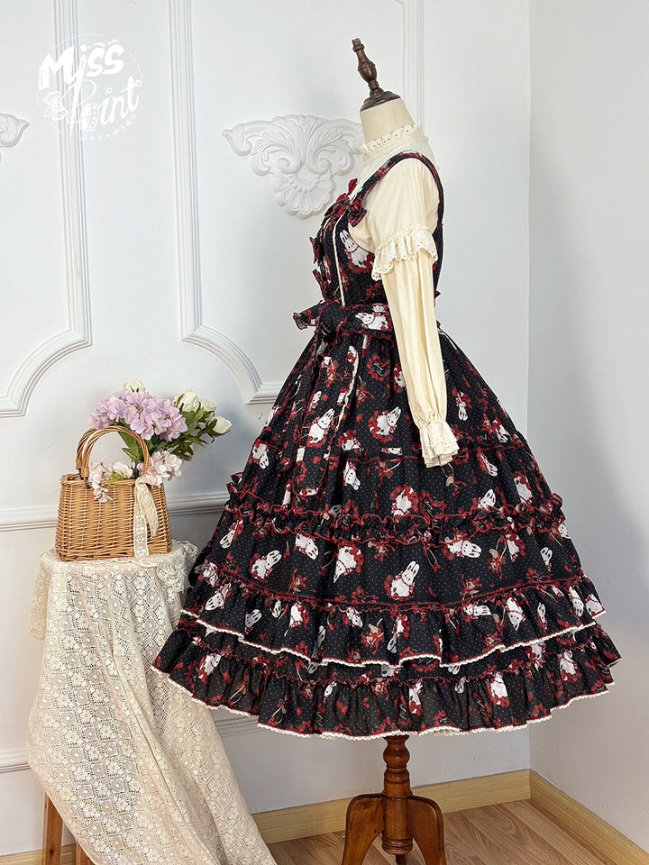 Miss Point~Forest Berry Bunny~Sweet Lolita JSK Elegant Bunny Print Dress 41972:721118