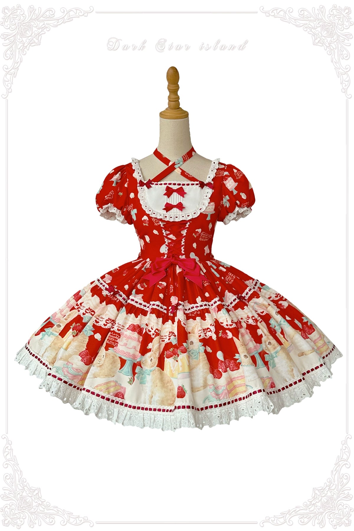 Dark Star Island - Honey Bunny Cake - Sweet Lolita JSK/OP/Strap SK/Shirt S Red OP (one-piece dress)
