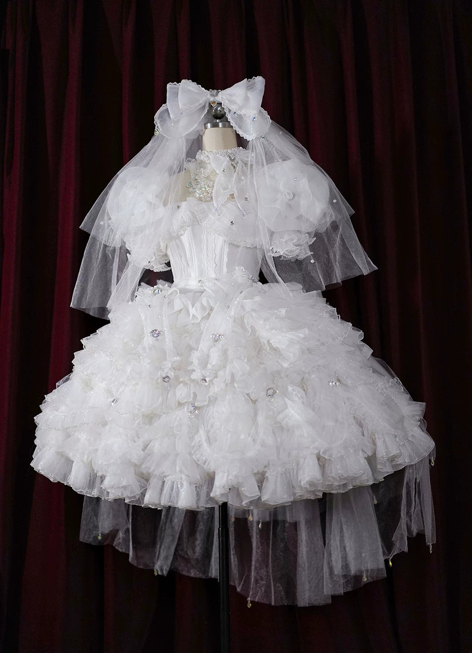 Moonlit Crystal Reverie - Wedding Sweet Lolita Top and Skirt Set, Fishbone Waist (L M S XL) 44831:829588