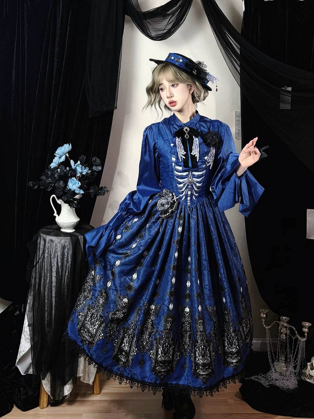Moonnight Return - Gothic Lolita JSK Dress, Skeleton & Cross Print 44638:816241