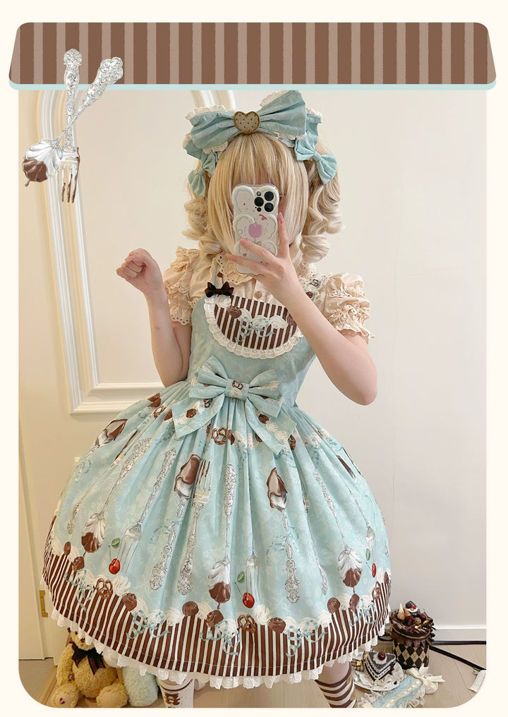 Sweet Dream Sheep~Sweet Dessert~Green Lolita Jumper Dress Lolita Headwear   