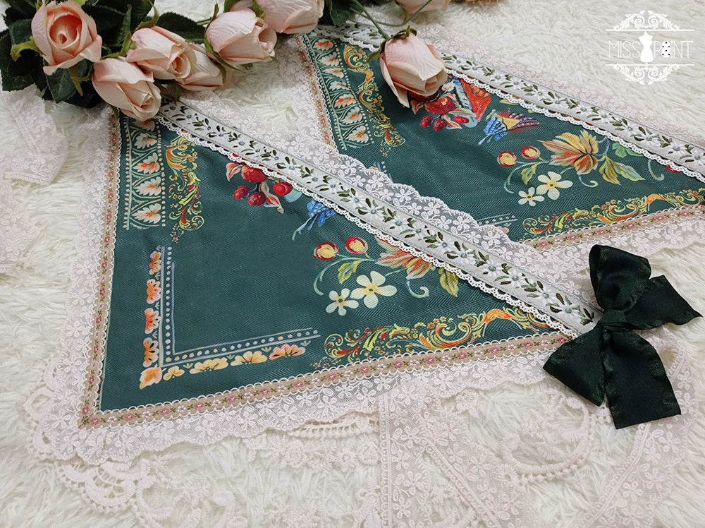 Miss Point - Praise of Abundance - Country Lolita Print Accessories Triangle Headscarf (pine green)