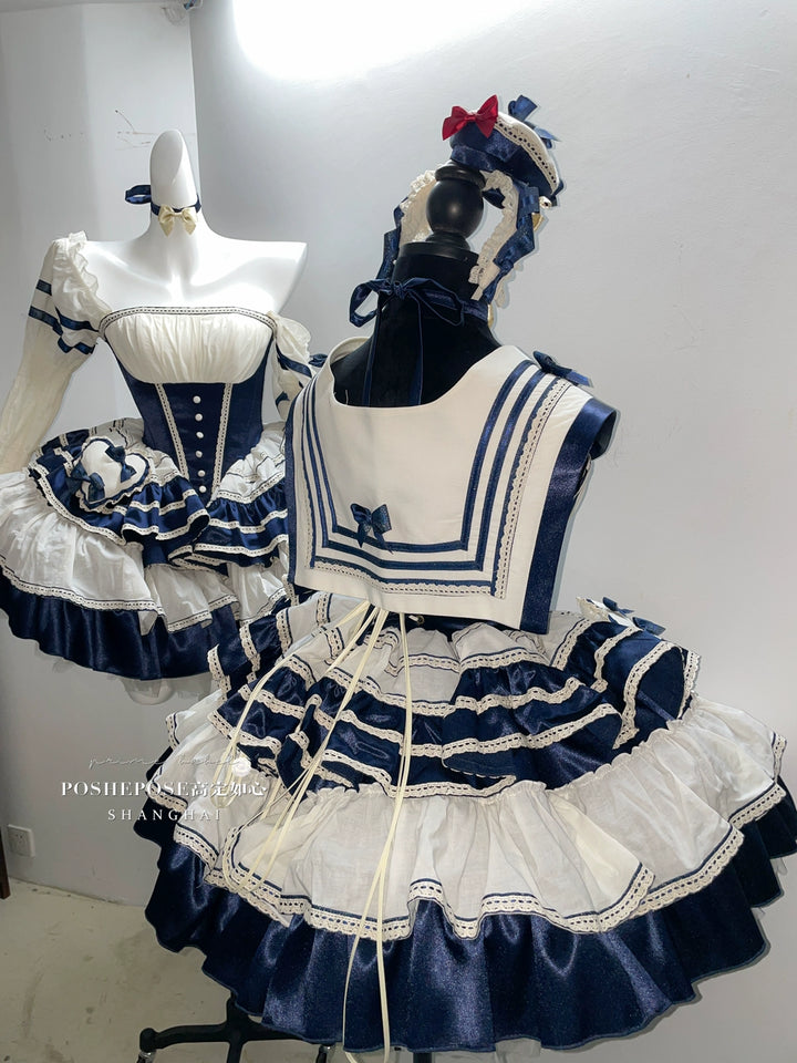 POSHEPOSE~Girl's Shore~High-End Sailor Lolita Dress Set   