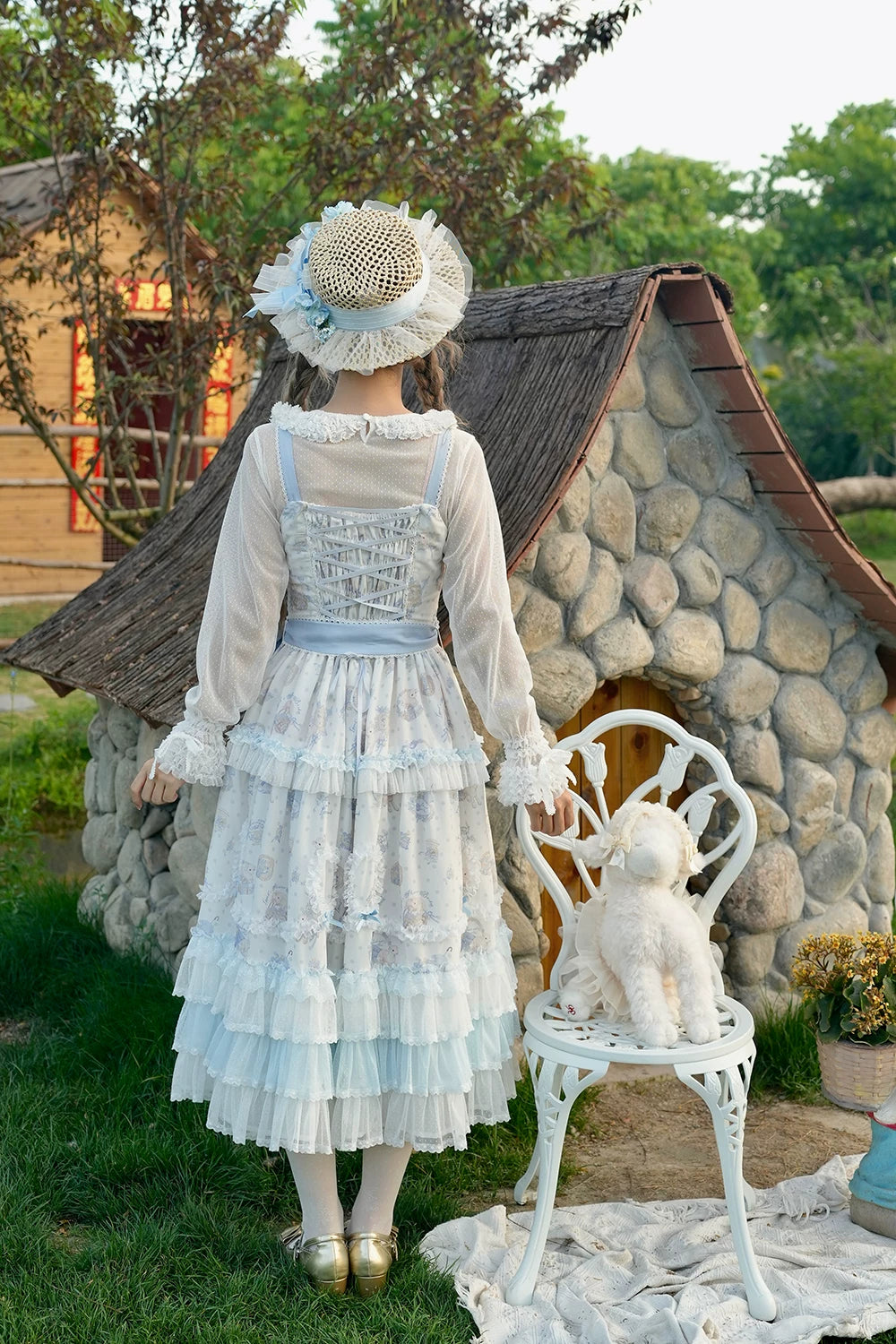 Bloom Lamb - Classic Lolita Embroidered JSK Dress, Tiered Hem 45519:851320