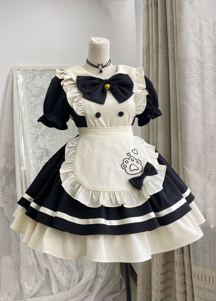 Qianmu~Cat Cafe~Maid Lolita OP dress with Detachable Bow and Apron (L M S XL) 42405:739189