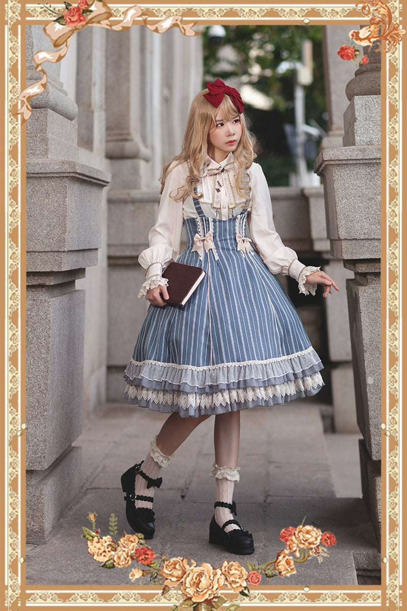 (Buy for me) Infanta~Elegant Lolita Stripe High-waist Jumper Dress Set and Cape 22624:320912