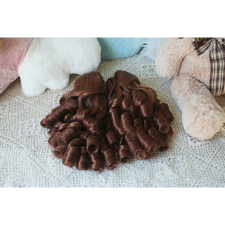 Imperial Tea - Solid Lolita Bob Wig With Detachable Curl Ponytail Honey Brown - Ponytail/Pair Only