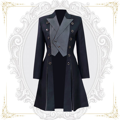 Immortal Thorn~Ouji Lolita Long Retro Coat M navy blue coat 
