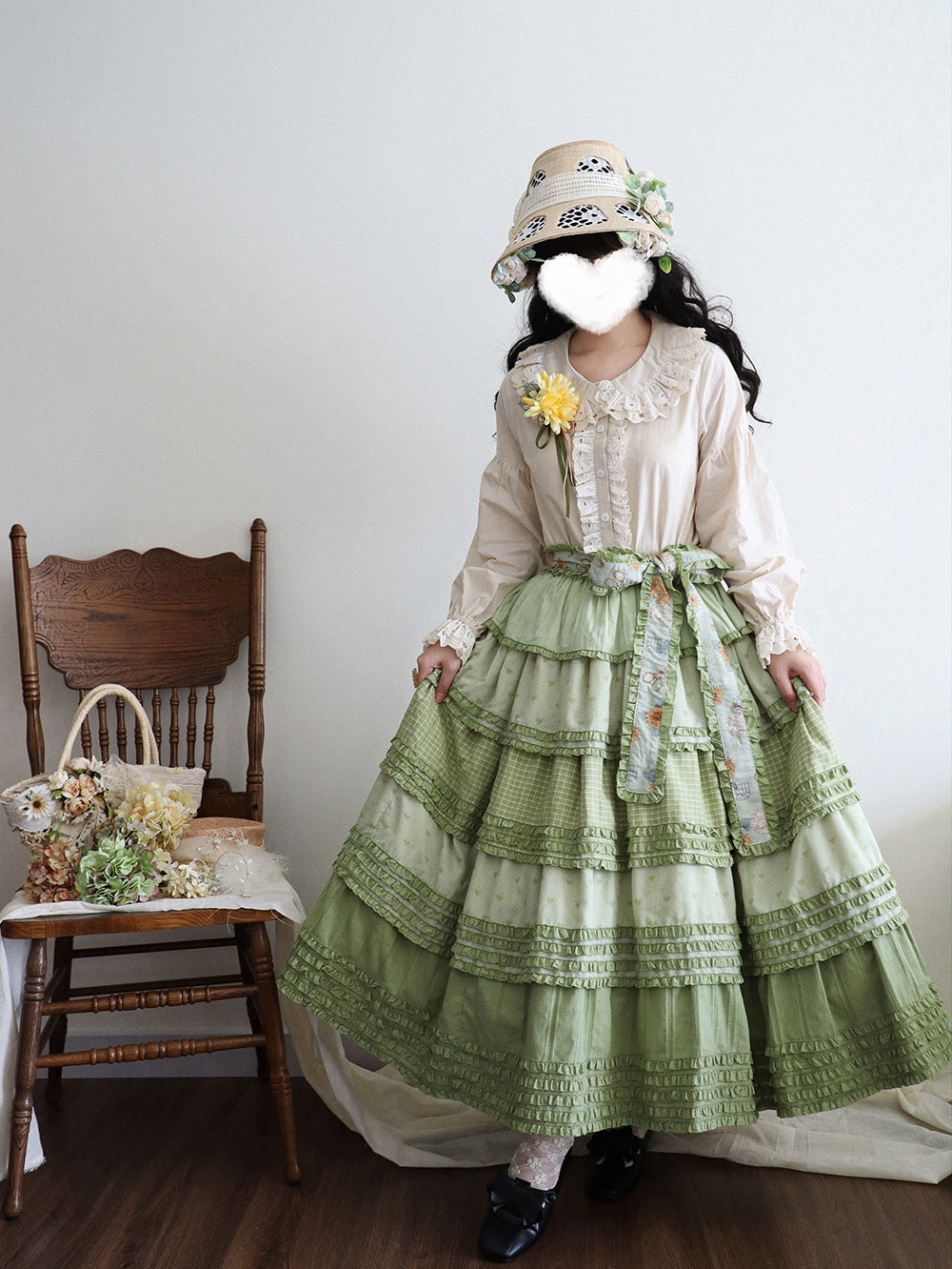 Miss Point~Garden Sunflower~Country Lolita SK Patchwork Tiered-Ruffles Skirt