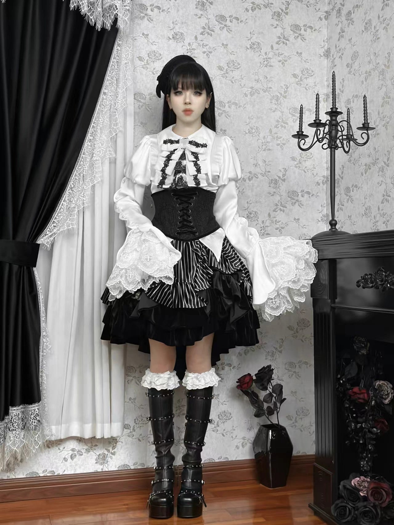 Maiden Portal - Heir Poem - Gothic Ouji Lolita Hime Sleeve Shirt, Trailing Hem 43905:789550