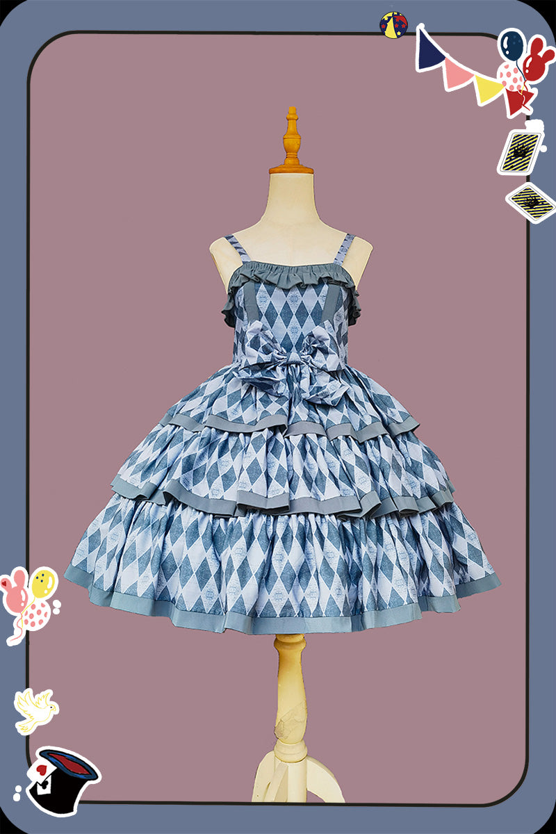 Infanta - Cloth Cat - Kawaii Lolita JSK Multi-Color Tiered Ruffles Dress Green Striped JSK Only M