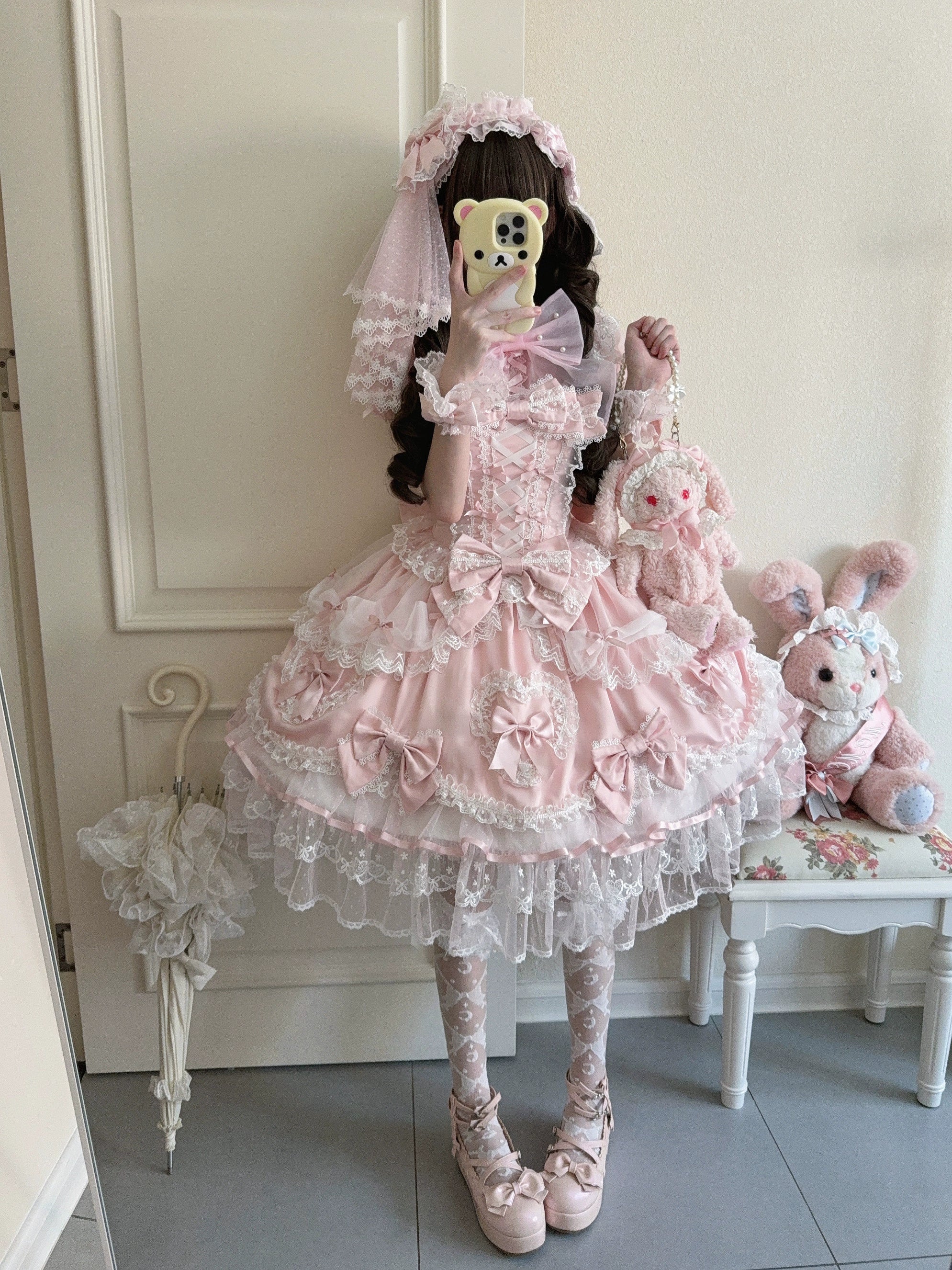 Sugar Girl - Velvet Sweetheart - Doll-like Sweet Lolita Jumper Dress, Bow Accents 44021:792734
