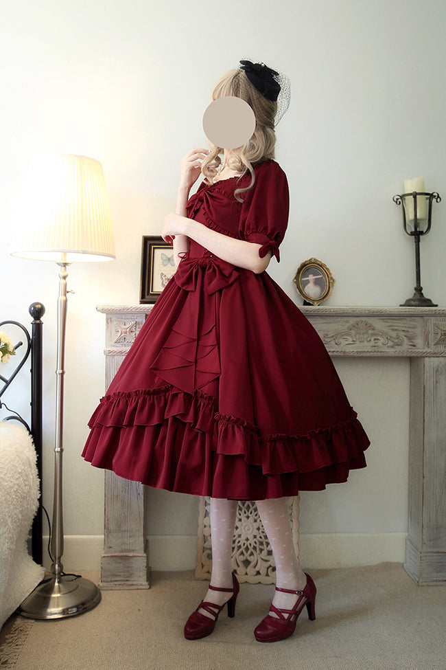 Forest Song~Elegant Lolita Solid Color Bow OP Dress Multicolors   