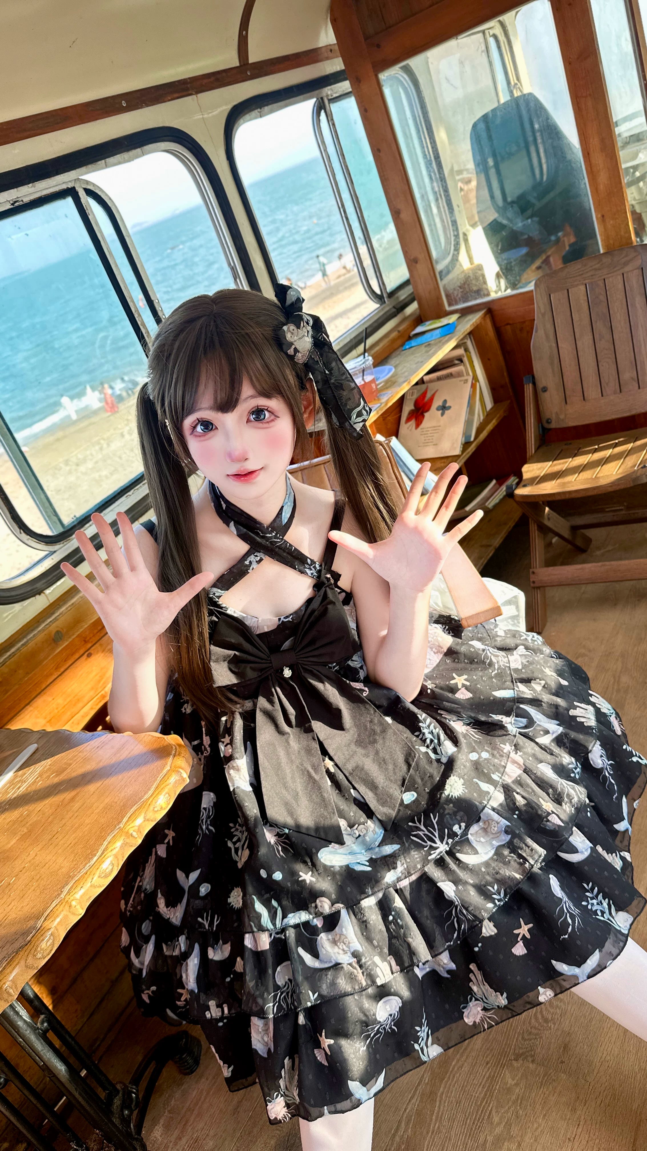 Ocean Sweetheart - Chiffon Sweet Lolita JSK Dress, Whale & Jellyfish Print 44902:826992