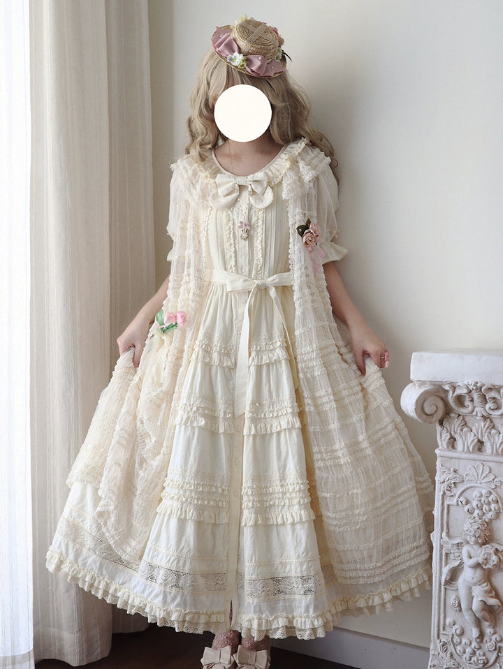 Miss Point~Cat Rose Tea~Elegant Lolita OP Open-front Short Sleeve Tiered Dress 42135:727780