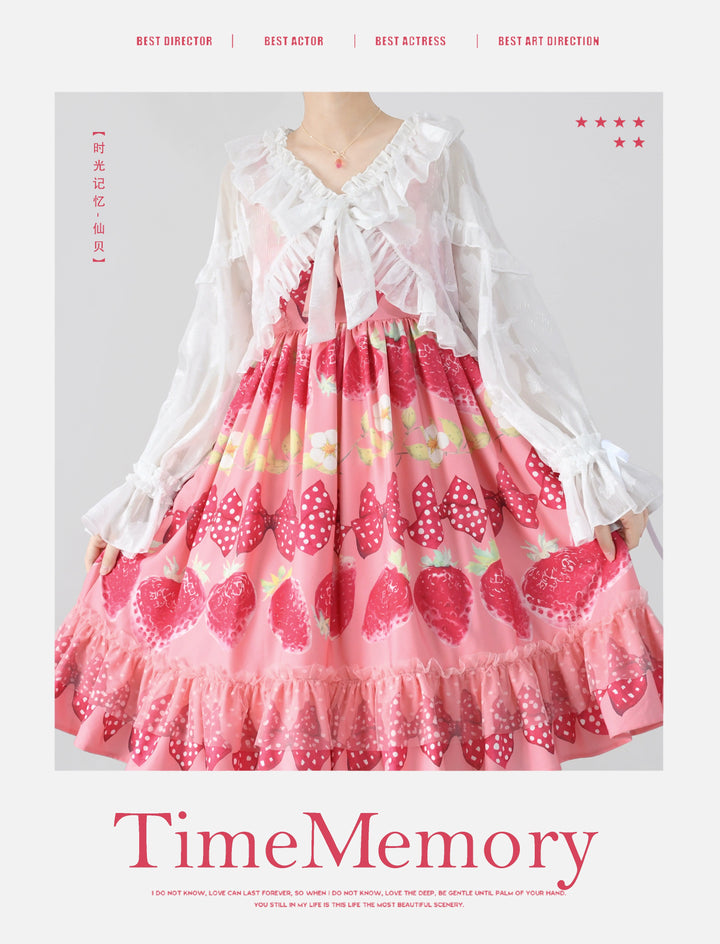 Time Memory~Xianbei~Sweet Lolita Chiffon Lantern Sleeve Cardigan with Bow   