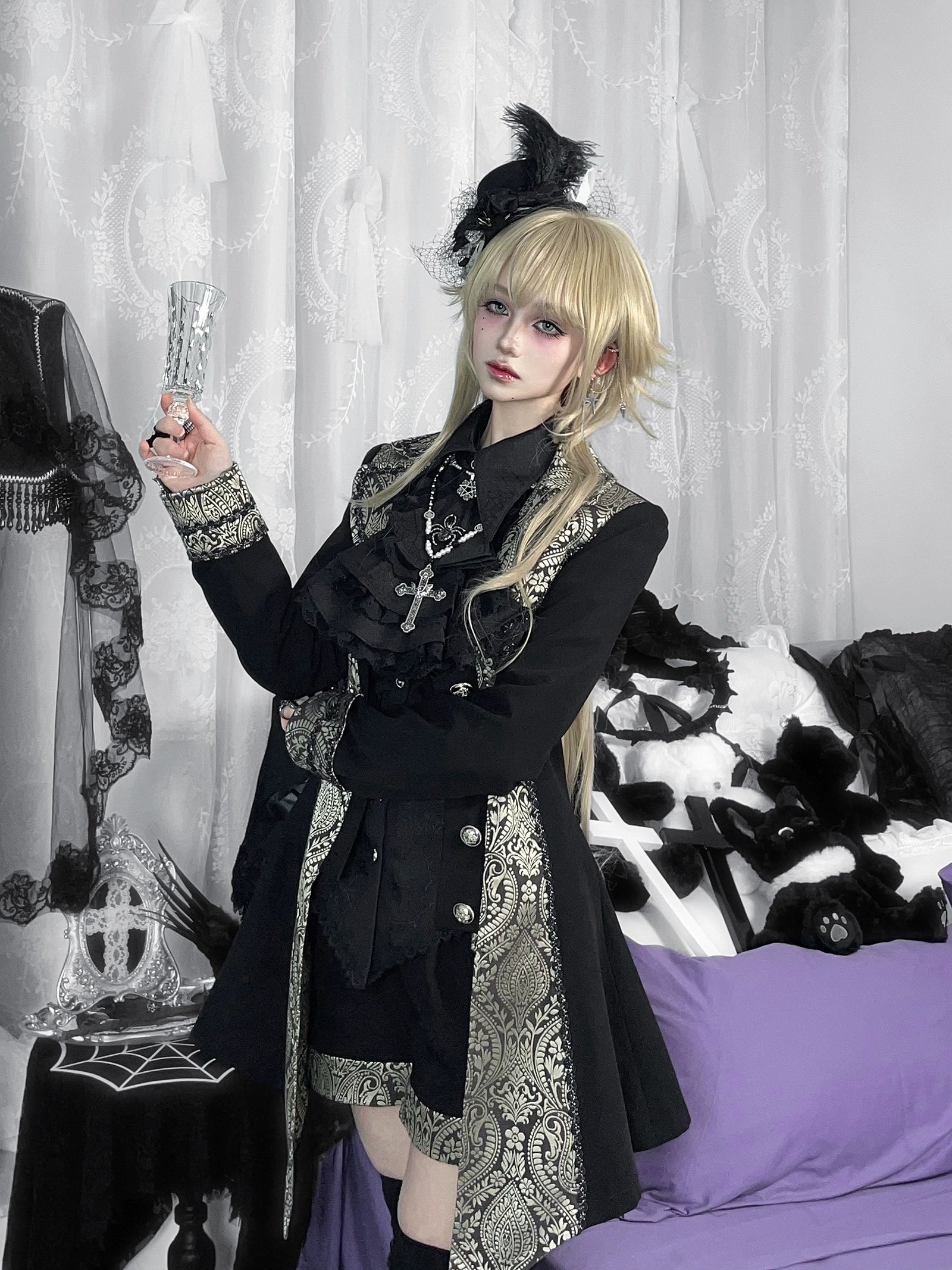 Little Dipper - Cold Rice - Ouji Lolita Jabot with Metal Spider Pendant 42877:756382