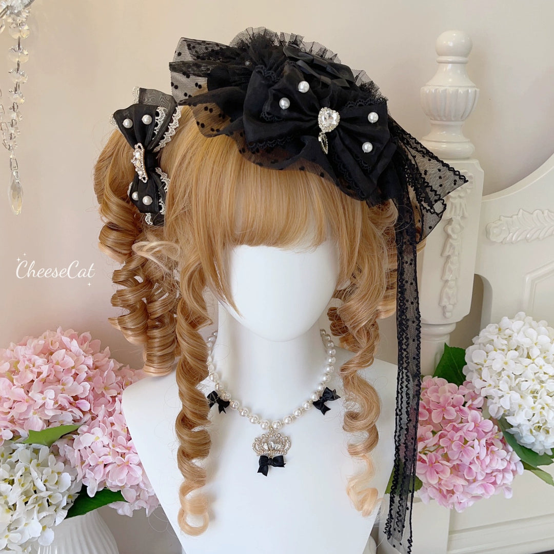 CheeseCat~Handmade Gothic Lolita Hat Anthony Cake Bow Lolita Hearwear   