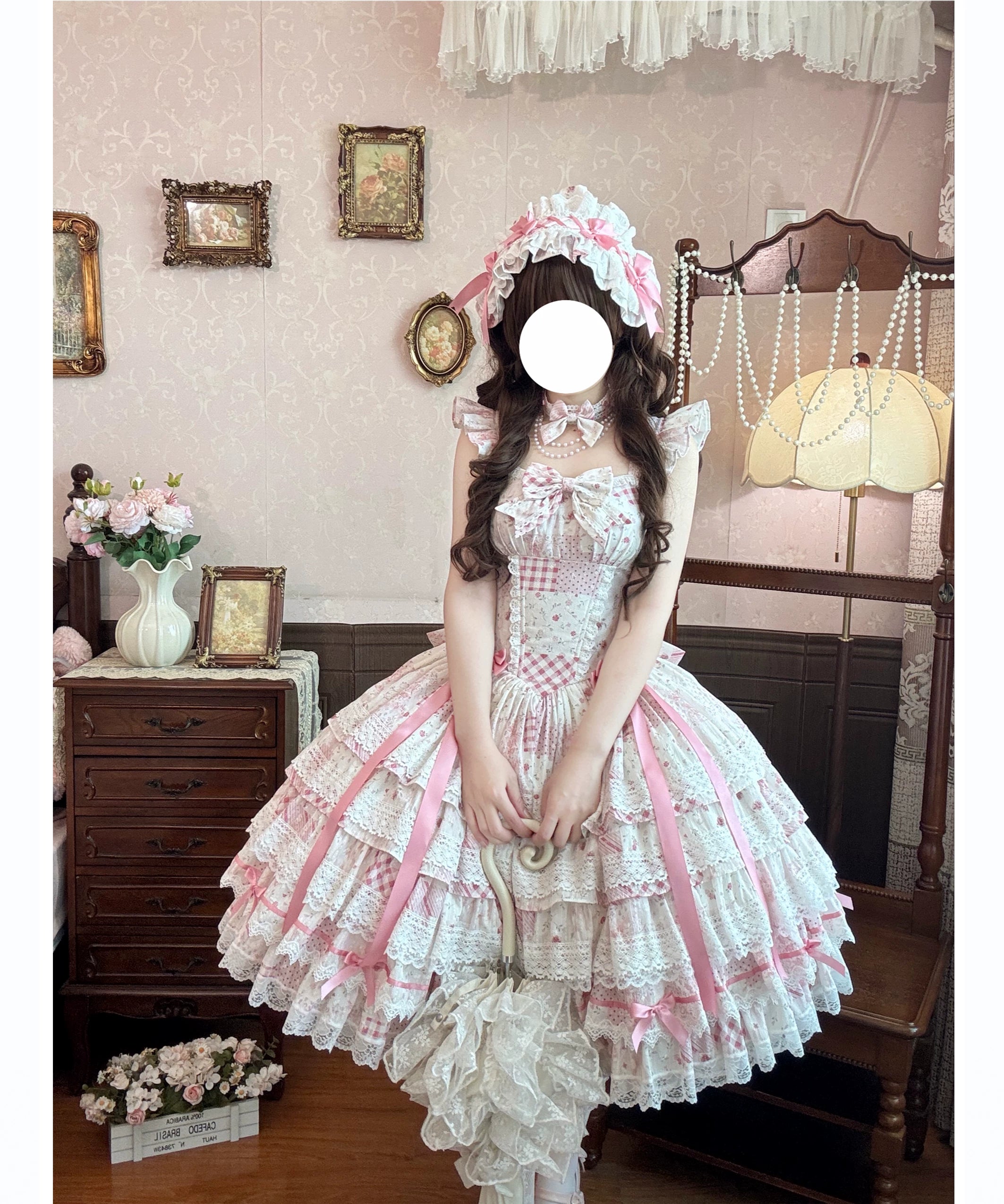 Flower Narrative Ballad - Classic Wedding Lolita Floral Printed JSK Dress with Tiered Hem 45728:859695