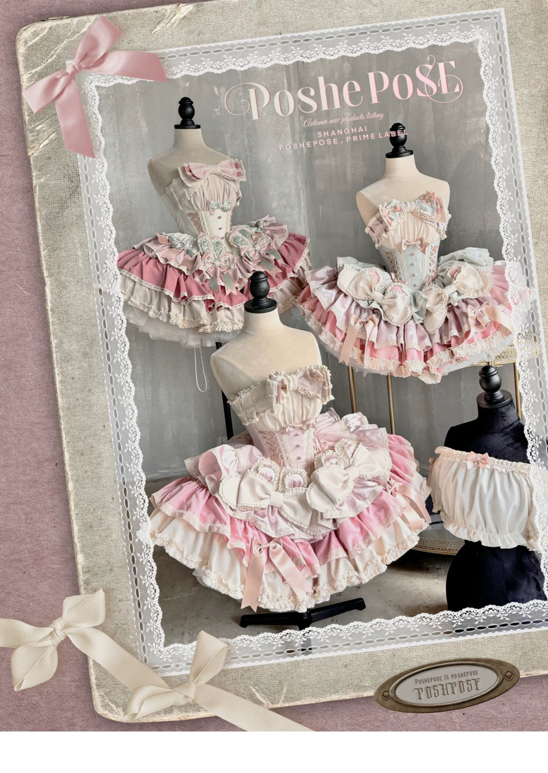 POSHEPOSE~Satin Waltz~Sweet Lolita Dress High-end Tiered Dress