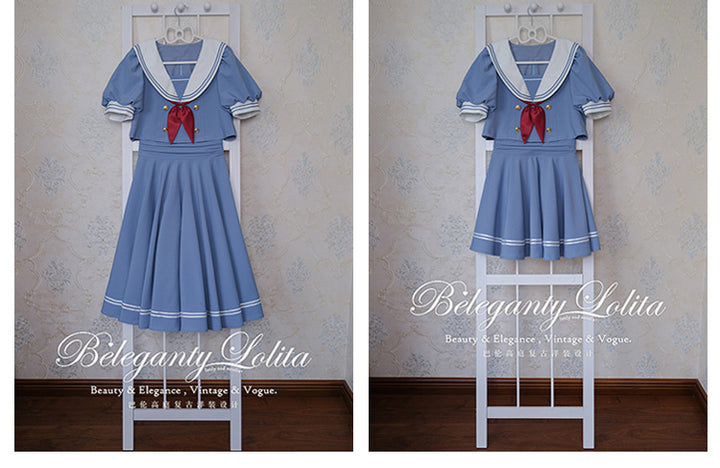 (Buyforme)Beleganty~Vintage Sailor Style Skirt Set Sea and Wind   