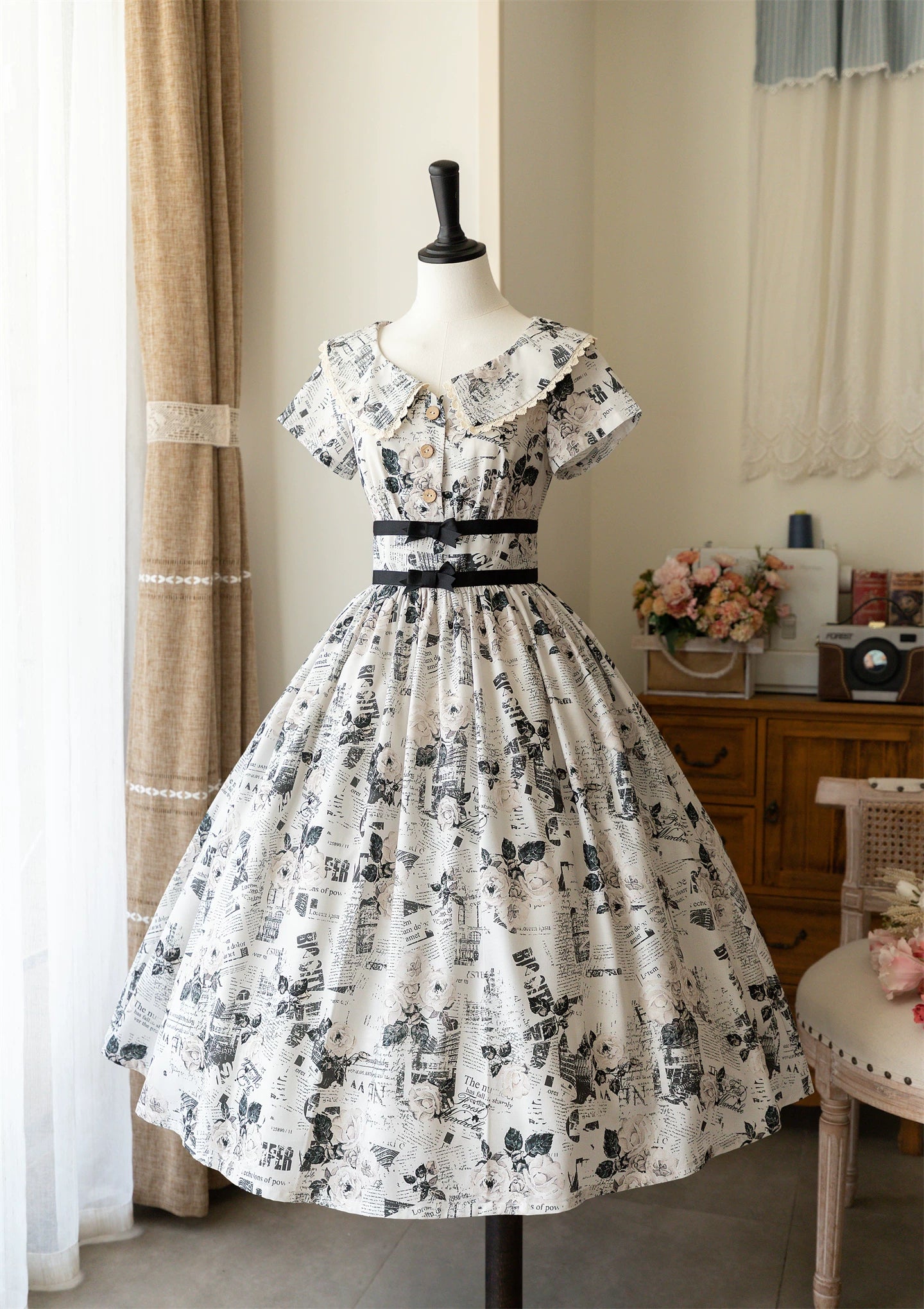 Forest Holiday - Vintage Classic Lolita Newspaper Printed OP Dress 45505:850757