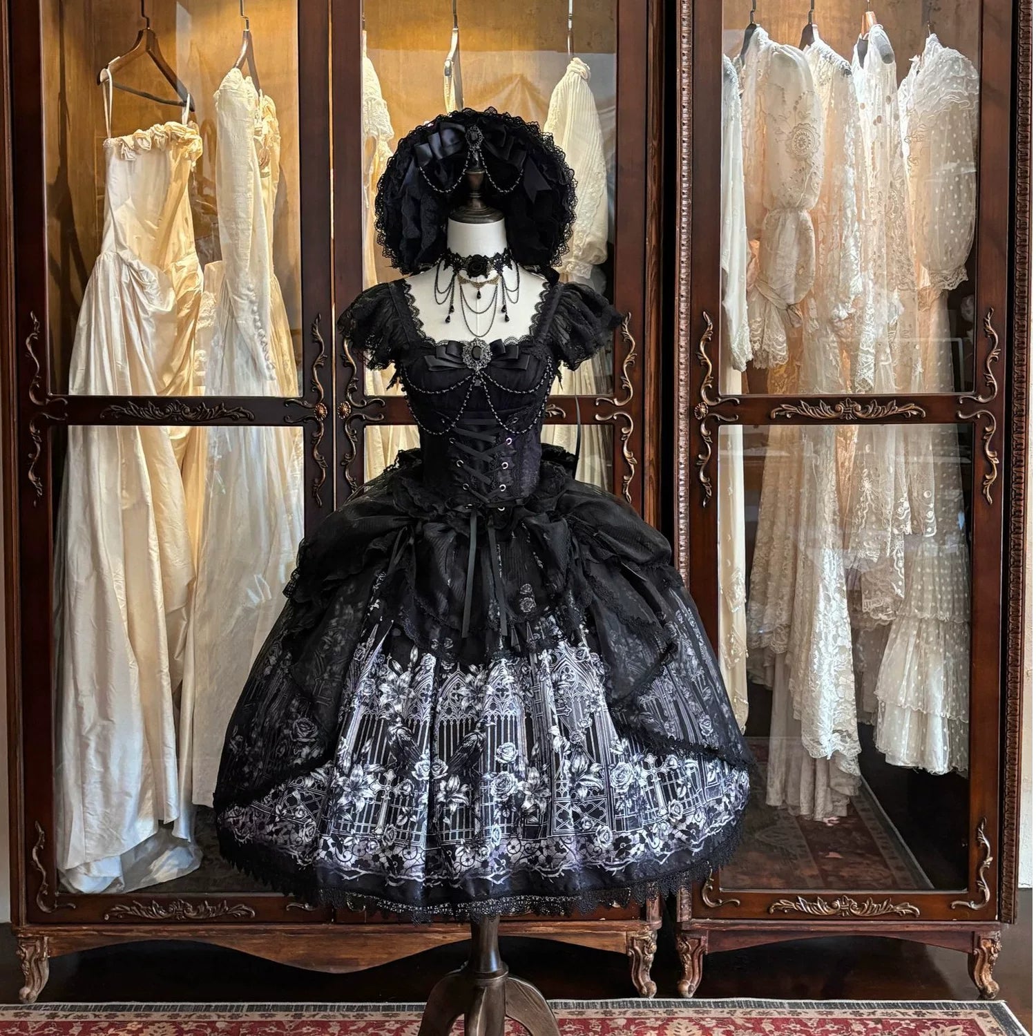 Thorn Feather Relic - Gothic Lolita JSK Dress, Crow and Rose Print 45863:866233