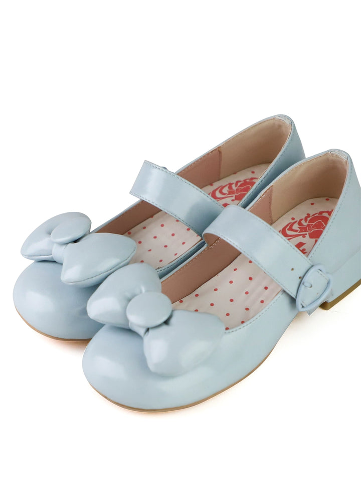 MODO - Showa Kaleidoscope - Kawaii Lolita Solid Shoes With Cute Round Toe and Bow Blue 35