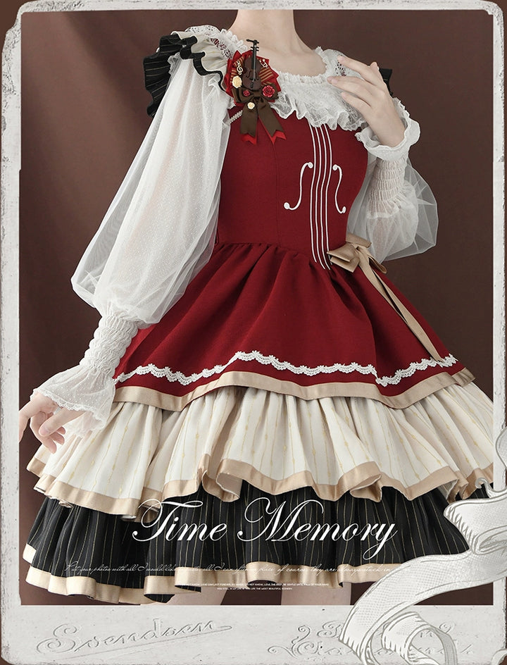 Time Memory~Layered Heart~Sheer Classic Shirt with Mutton Sleeves & Polka Dot