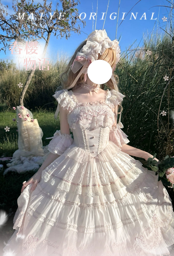 MieYe - Cherry Blossom - Pink Sweet Lolita Tiered Dress