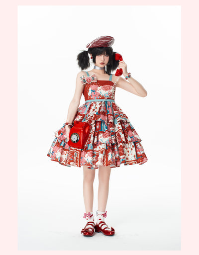 GD Lolita~Cherry Bear~Sweet Lolita Bear and Cherry Print Red JSK S red 