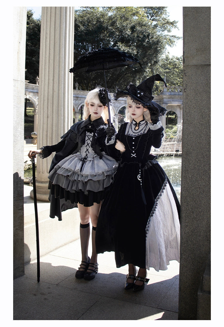 With Puji~Innocent Talk~Halloween Chinese Style Lolita OP Black-silver Gray Dress   