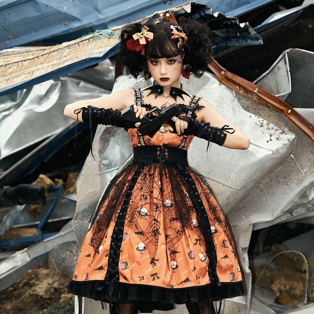 Miss Point~Gothic Lolita Clown and Bat Wings Print JSK Customized   