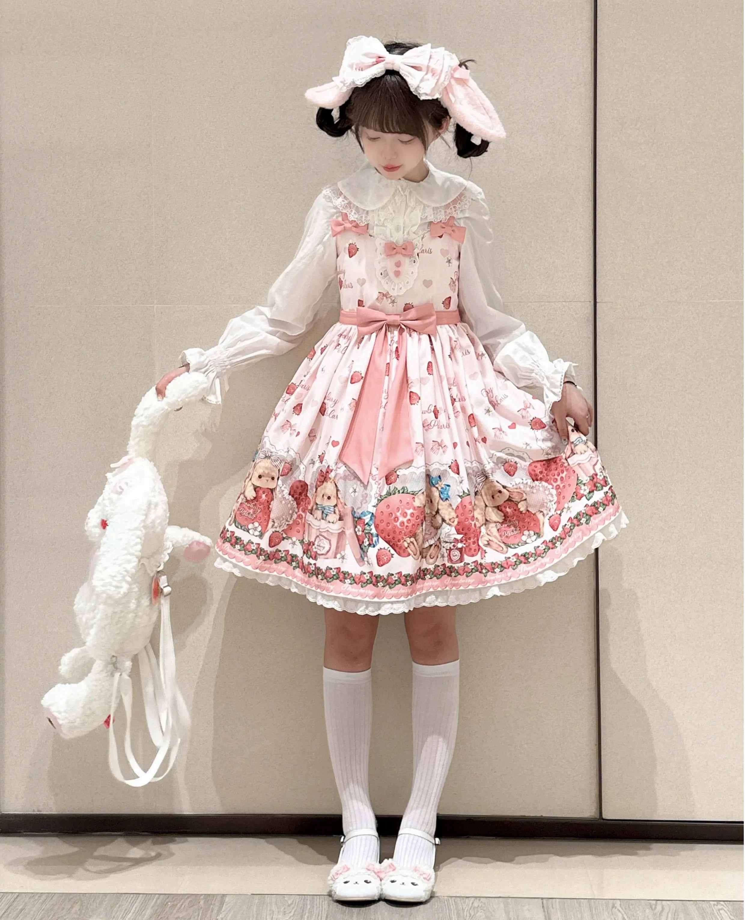Polaris Lolita - Rabbit Berry Gift Box - Sweet Pink Lolita JSK Dress, Bunny & Straberry Print 44382:806017