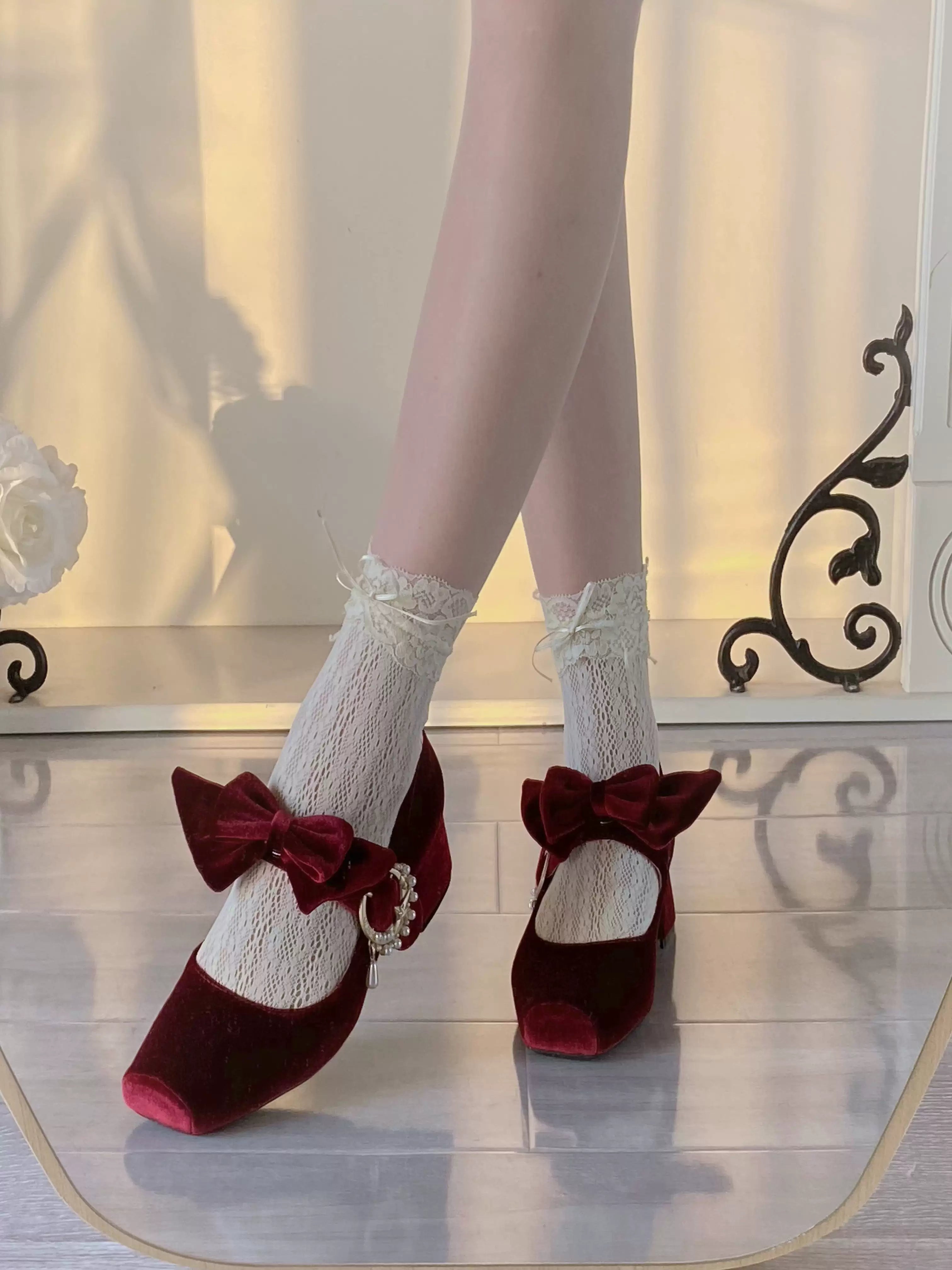 Pure tea for dream~Angel Velvet~Sweet Lolita Shoes Mid-heel Velvet Shoes 32816:394130
