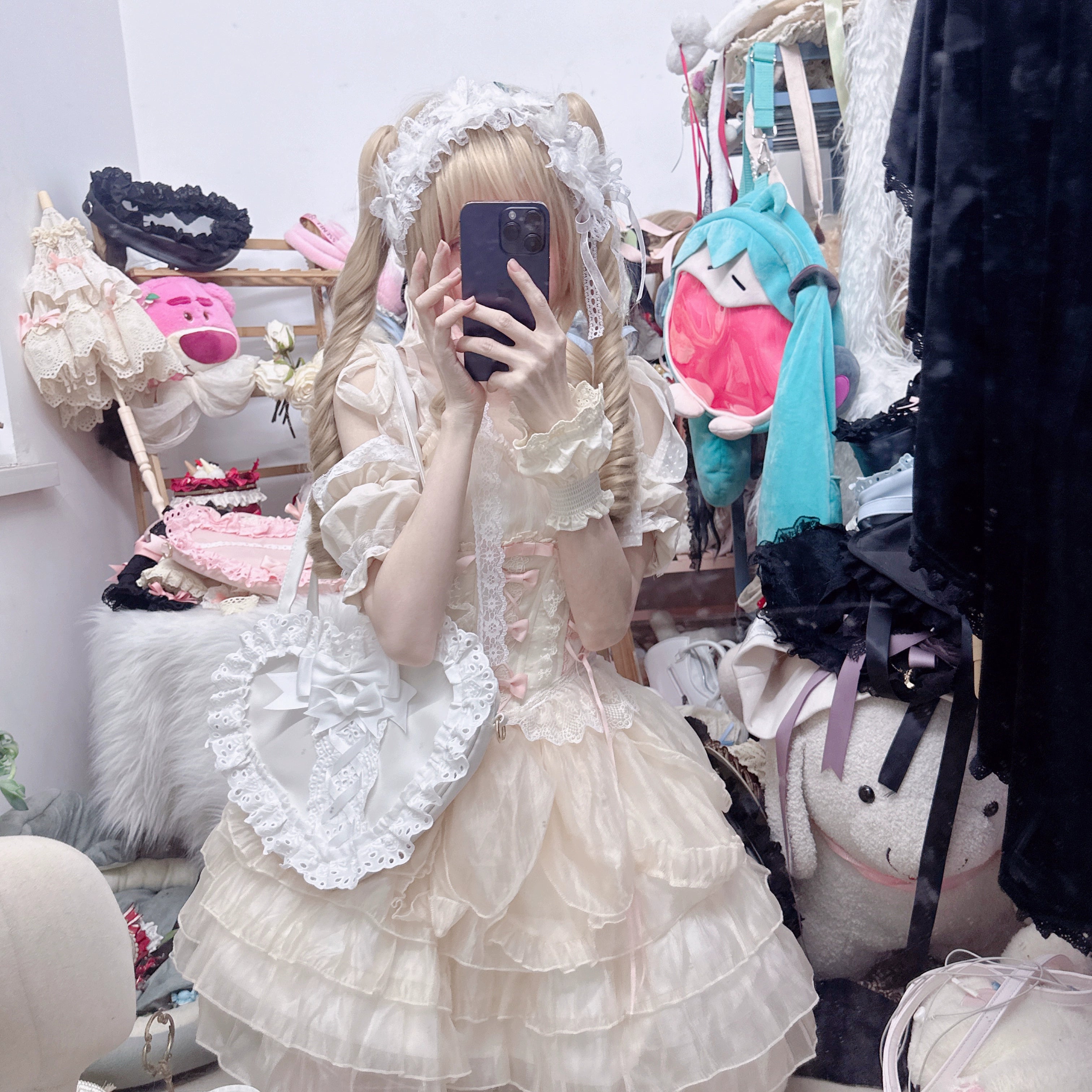 Chestnut Lolita~Sweet Lolita Bag Heart-shaped Lace Bag Multicolors 36106:523264