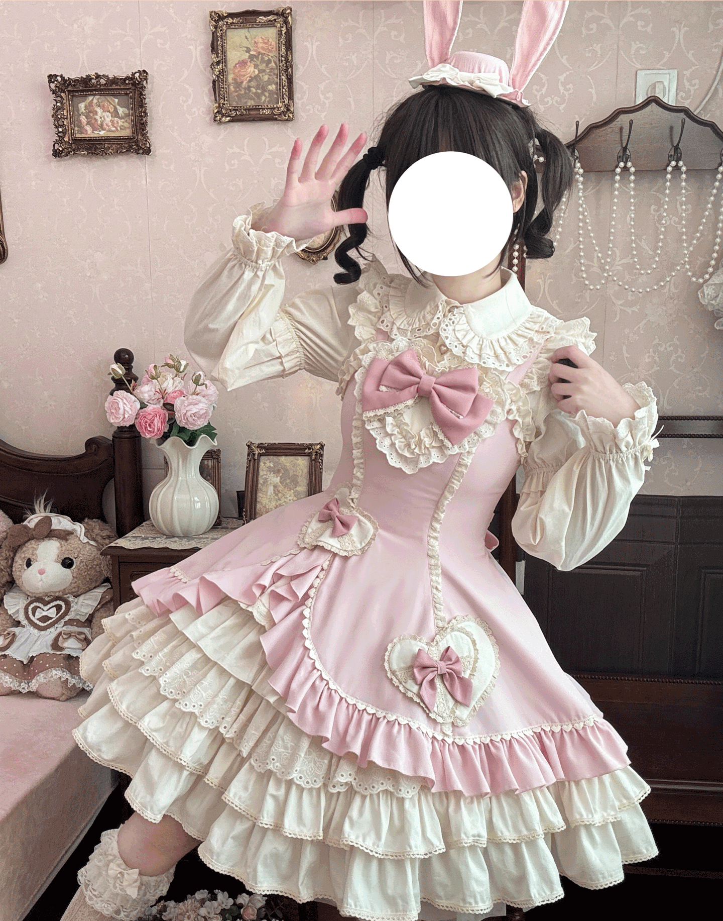 Cream Bud - Tiered Hem Old School Lolita JSK, Side Opening