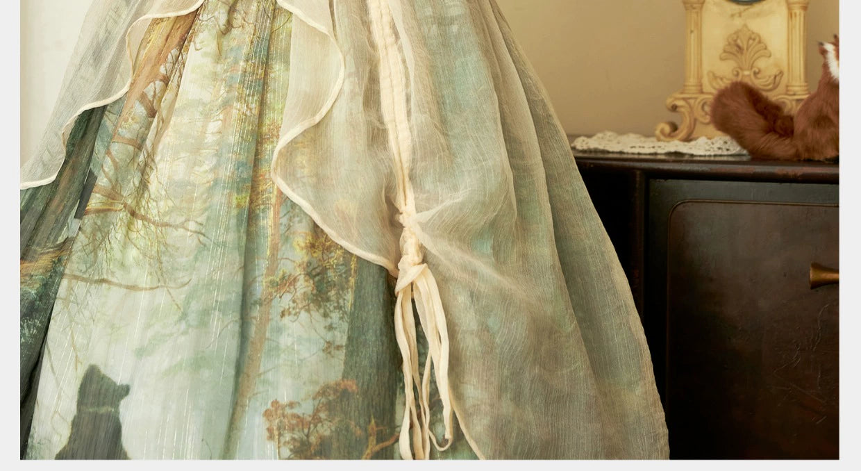 Cyan~Morning of Pine Forest~Elegant Lolita Bear Print Skirt 21534:342586