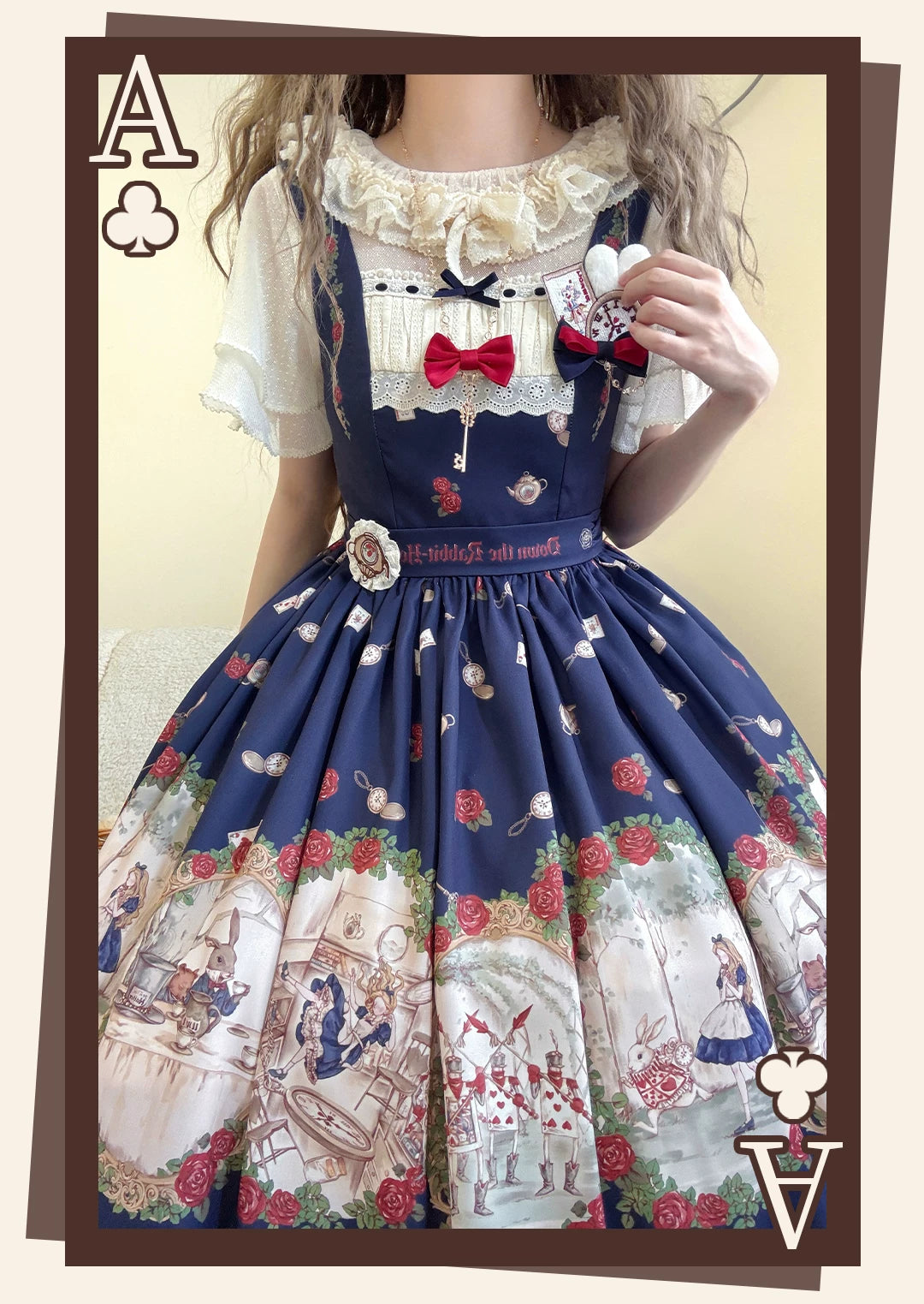 Down the Rabbit Hole - Daily Wear Classic Lolita OP & JSK Dress, Alice in Wonderland Print 46008:871956
