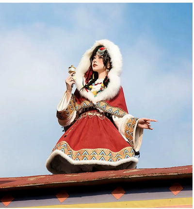 Sakurahime~Wish with God~Winter Lolita JSK Dress Three-piece Set Tibetan Style   