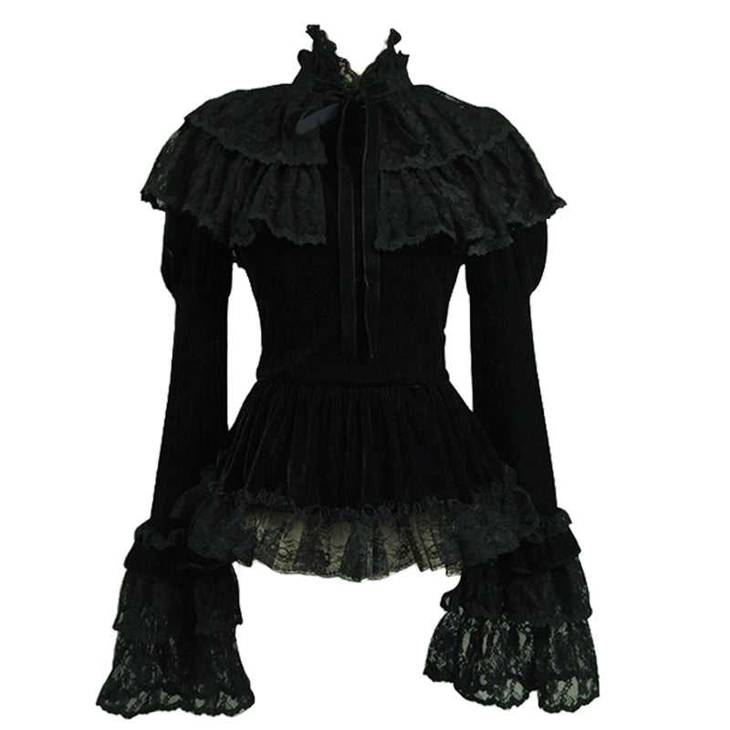 (BFM)Lace Garden~Black Lolita Coat Velvet Winter Lolita Short Jacket Shirt   