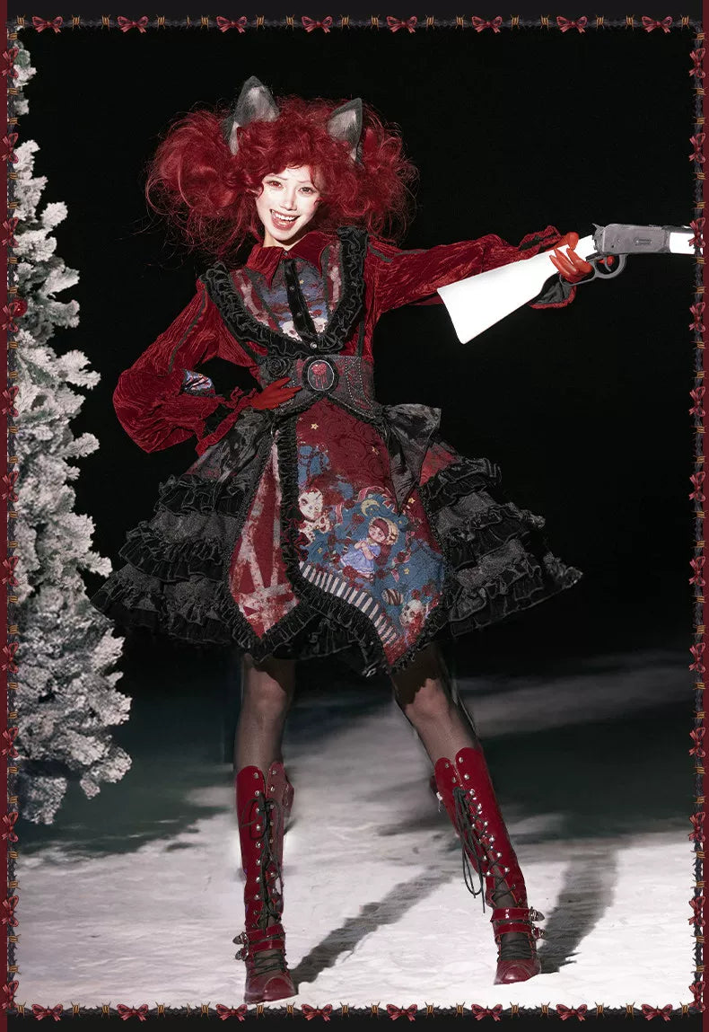 Werewolf Slayer - Gothic Lolita Shirt & Suspender SK Dress Set, Tiered Skirt 44541:811979