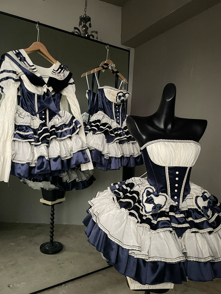 POSHEPOSE~Girl's Shore~High-End Sailor Lolita Dress Set   