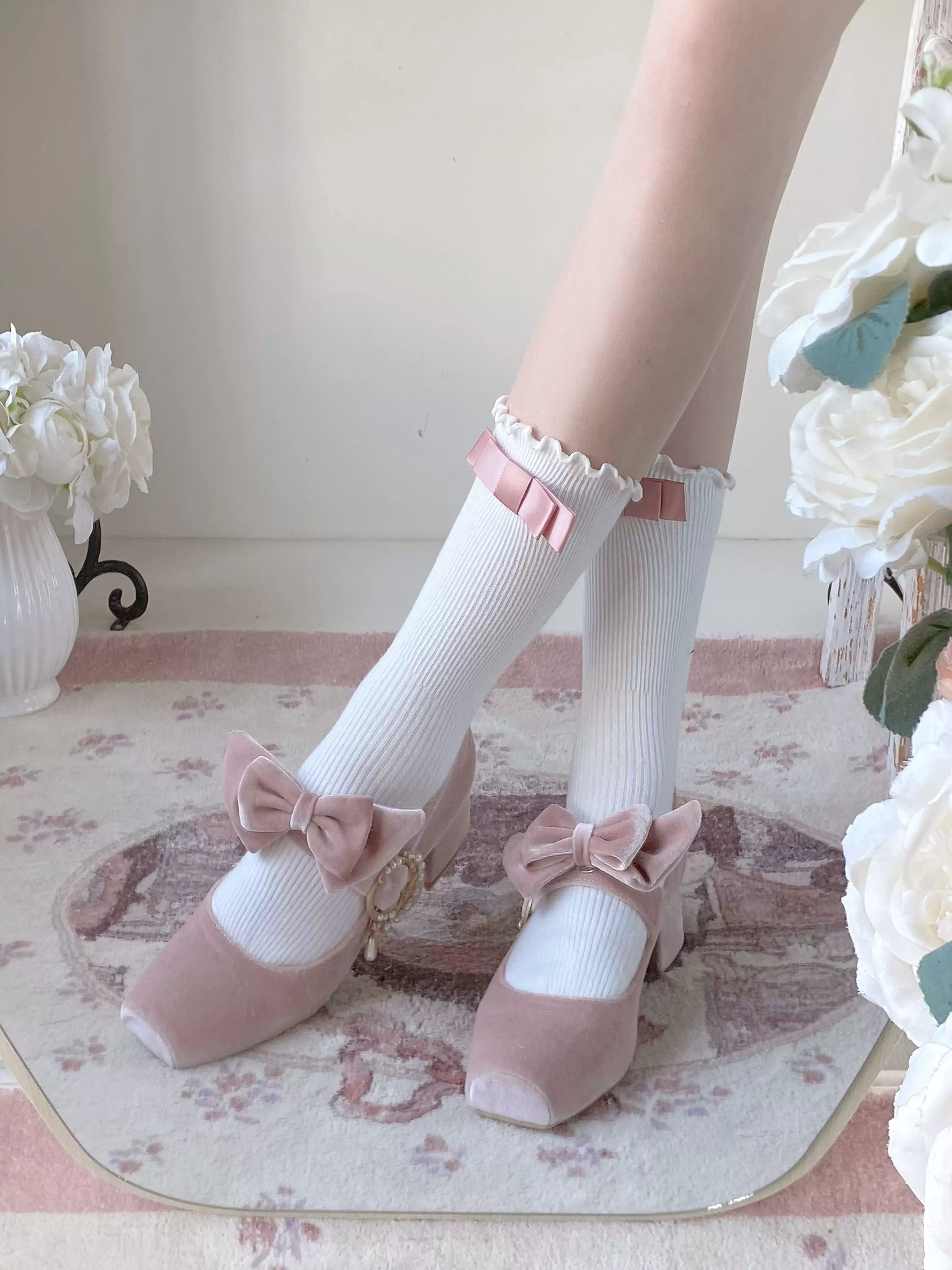 Pure tea for dream - Angel Velvet - Sweet Lolita Shoes Mid-heel Velvet Shoes